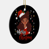 クリスマスサンタハットシャツブラックアフリカンアメリカン セラミックオーナメント (右)