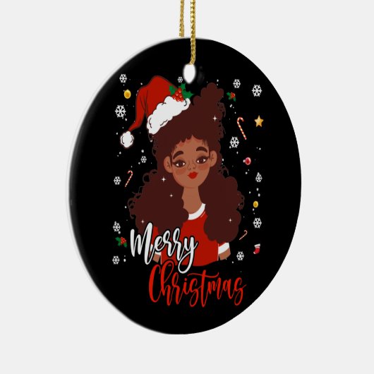 クリスマスサンタハットシャツブラックアフリカンアメリカン セラミックオーナメント (右)