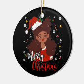 クリスマスサンタハットシャツブラックアフリカンアメリカン セラミックオーナメント (左)