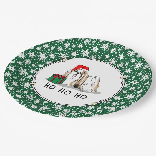 クリスマスサンタハットシーズー（犬）Tzu (tan white)犬可愛い ペーパープレート (アングル)