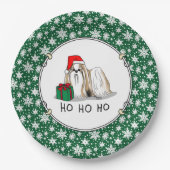 クリスマスサンタハットシーズー（犬）Tzu (tan white)犬可愛い ペーパープレート (正面)