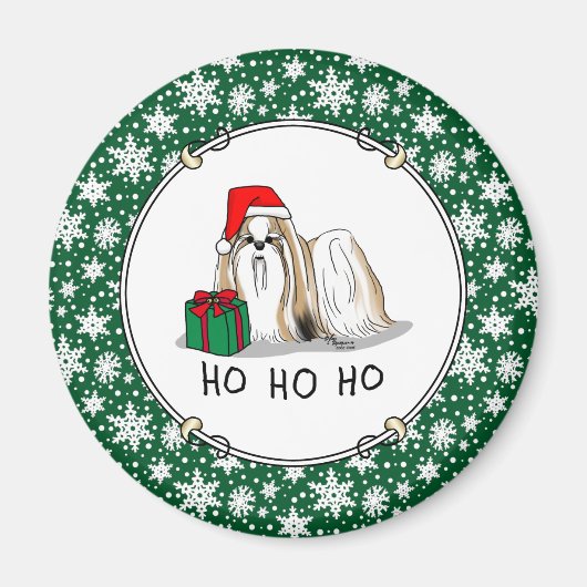 クリスマスサンタハットシーズー(犬)Tzu (tan white)犬可愛い マグネット (正面)
