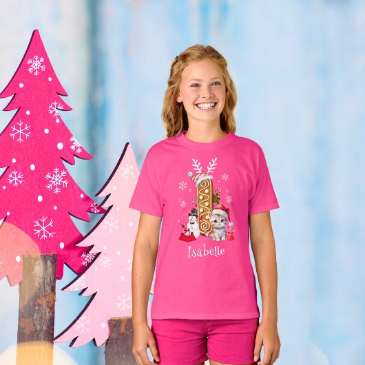 クリスマスサンタハットジンジャーブレッドアルファベットIガールズ Tシャツ