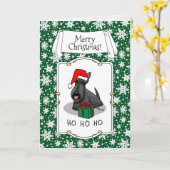 クリスマスサンタハットスコティッシュテリア（黒）かわいい カード (黄色い花)