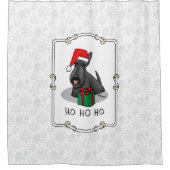 クリスマスサンタハットスコティッシュテリア(黒)かわいい シャワーカーテン (正面)
