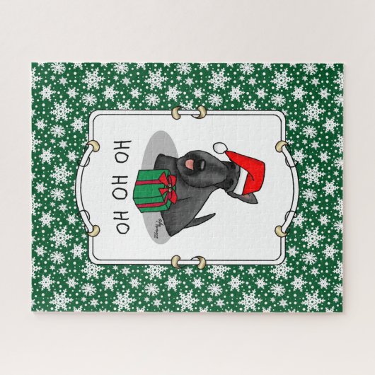 クリスマスサンタハットスコティッシュテリア(黒)かわいい ジグソーパズル (横)