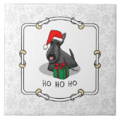 クリスマスサンタハットスコティッシュテリア(黒)かわいい タイル (正面)