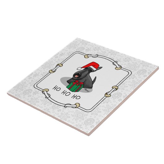 クリスマスサンタハットスコティッシュテリア(黒)かわいい タイル (側面)