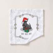 クリスマスサンタハットスコティッシュテリア(黒)かわいい バスタオルセット (ウォッシュタオル)