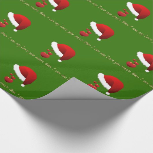 クリスマスサンタハットタイポグラフィスクリプトの愛のメッセージ ラッピングペーパー (角)