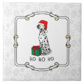 クリスマスサンタハットダルマチアン犬（黒1）おもしろい タイル (正面)
