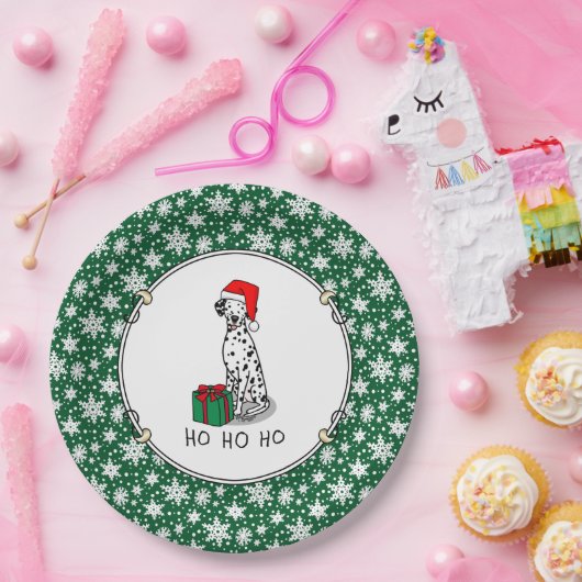 クリスマスサンタハットダルマチア犬(黒1)かわいい ペーパープレート (パーティー)