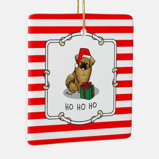 クリスマスサンタハットチベット語スパニエル犬(ブラウン)かわいい セラミックオーナメント (右)