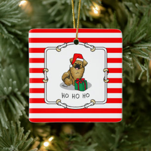 クリスマスサンタハットチベット語スパニエル犬(ブラウン)かわいい セラミックオーナメント