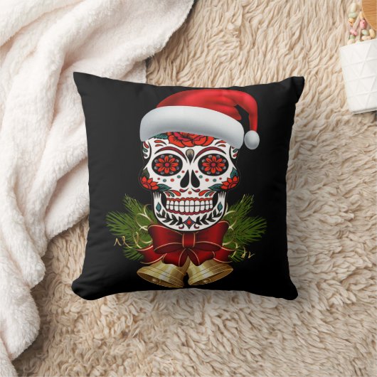 クリスマスサンタハットデイオブザデッドシュガースカル クッション (ブランケット)
