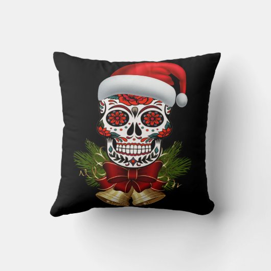 クリスマスサンタハットデイオブザデッドシュガースカル クッション (裏面)