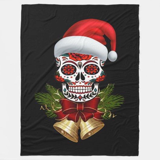 クリスマスサンタハットデイオブザデッドシュガースカル フリースブランケット (正面)