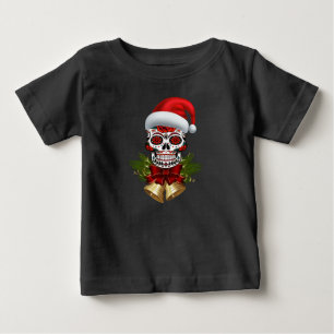 クリスマスサンタハットデイオブザデッドシュガースカル ベビーTシャツ