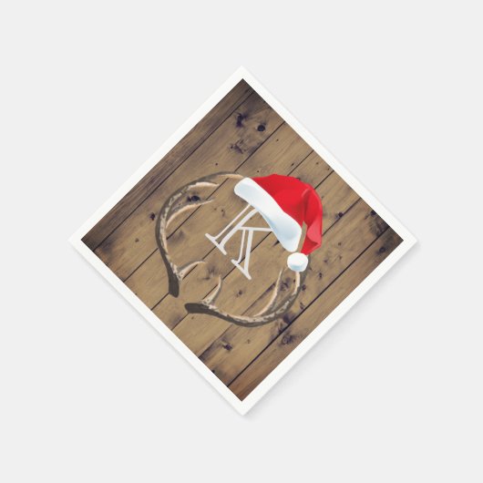 クリスマスサンタハットトナカイ〔雄ジカの〕枝角モノグラム スタンダードカクテルナプキン (角)