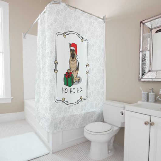 クリスマスサンタハットドイツの羊飼い犬かわいい シャワーカーテン (インサイチュ)