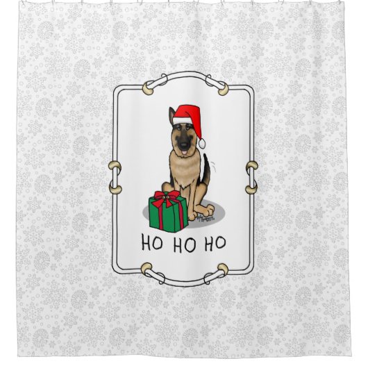クリスマスサンタハットドイツの羊飼い犬かわいい シャワーカーテン (正面)