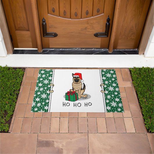 クリスマスサンタハットドイツの羊飼い犬かわいい ドアマット (室外)