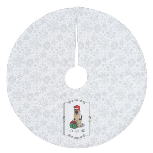 クリスマスサンタハットドイツの羊飼い犬かわいい フリース ツリースカート (正面)