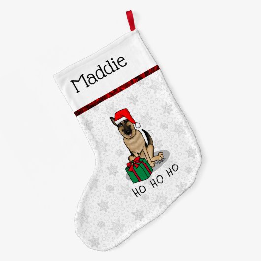 クリスマスサンタハットドイツの羊飼い犬かわいい ラージクリスマスストッキング (裏面 (吊り時))