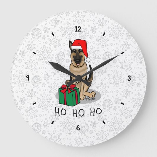 クリスマスサンタハットドイツの羊飼い犬かわいい ラージ壁時計 (正面)