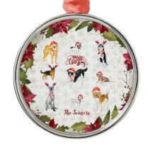 クリスマスサンタハットドッグズポインセチアのモノグラム