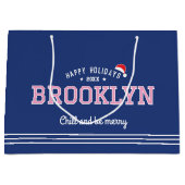 クリスマスサンタハットネームタイポグラフィネイビーピンクレッド ラージペーパーバッグ (正面)