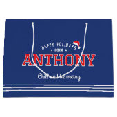 クリスマスサンタハットネームタイポグラフィネイビーブルーレッド ラージペーパーバッグ (正面)