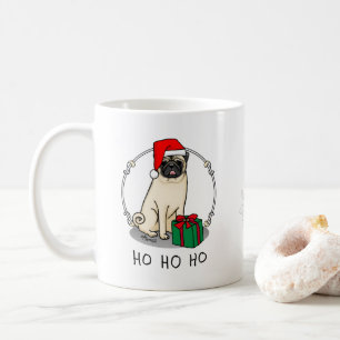 クリスマスサンタハットパグドッグ(薄茶色)かわいい コーヒーマグカップ