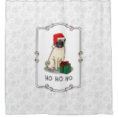 クリスマスサンタハットパグドッグ(薄茶色)かわいい シャワーカーテン (正面)