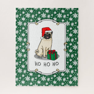クリスマスサンタハットパグドッグ（薄茶色）かわいい ジグソーパズル