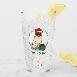 クリスマスサンタハットパグドッグ（薄茶色）かわいい タンブラーグラス