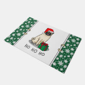 クリスマスサンタハットパグドッグ（薄茶色）かわいい ドアマット (アングル)