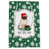 クリスマスサンタハットパグドッグ（薄茶色）かわいい ミディアムペーパーバッグ (正面)