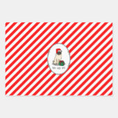 クリスマスサンタハットパグドッグ（薄茶色）かわいい ラッピングペーパーシート (正面3)