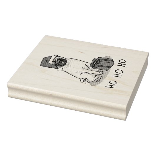 クリスマスサンタハットパグドッグ（薄茶色）かわいい ラバースタンプ (スタンプ)