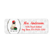 クリスマスサンタハットパグドッグ（薄茶色）かわいい ラベル (正面)