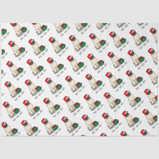クリスマスサンタハットパグドッグ(薄茶色)かわいい 薄葉紙 (正面)