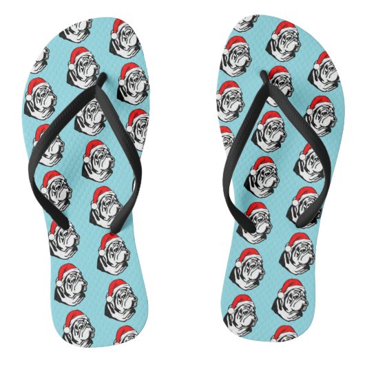 クリスマスサンタハットパターンのブルドッグ ビーチサンダル (ソール)