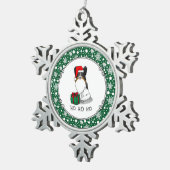 クリスマスサンタハットパピロン（トリカラー）犬かわいい スノーフレークピューターオーナメント (右)