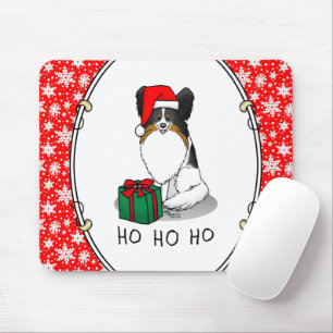 クリスマスサンタハットパピロン（トリカラー）犬かわいい マウスパッド