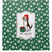 クリスマスサンタハットビーグル(トリカラー3)犬かわいい シャワーカーテン (正面)