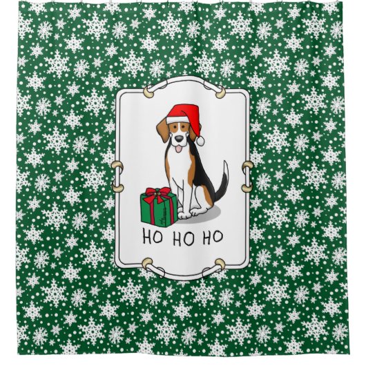 クリスマスサンタハットビーグル(トリカラー3)犬かわいい シャワーカーテン (正面)
