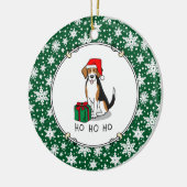クリスマスサンタハットビーグル(トリカラー3)犬かわいい セラミックオーナメント (左)