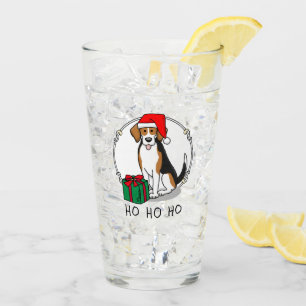 クリスマスサンタハットビーグル（トリカラー3）犬かわいい タンブラーグラス