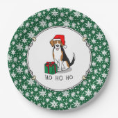 クリスマスサンタハットビーグル（トリカラー3）犬かわいい ペーパープレート (正面)